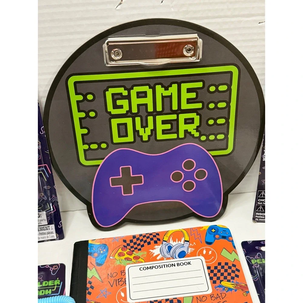 Gamer Stationery Set Clipboard Composition Notebook Highlighters Sharpener New